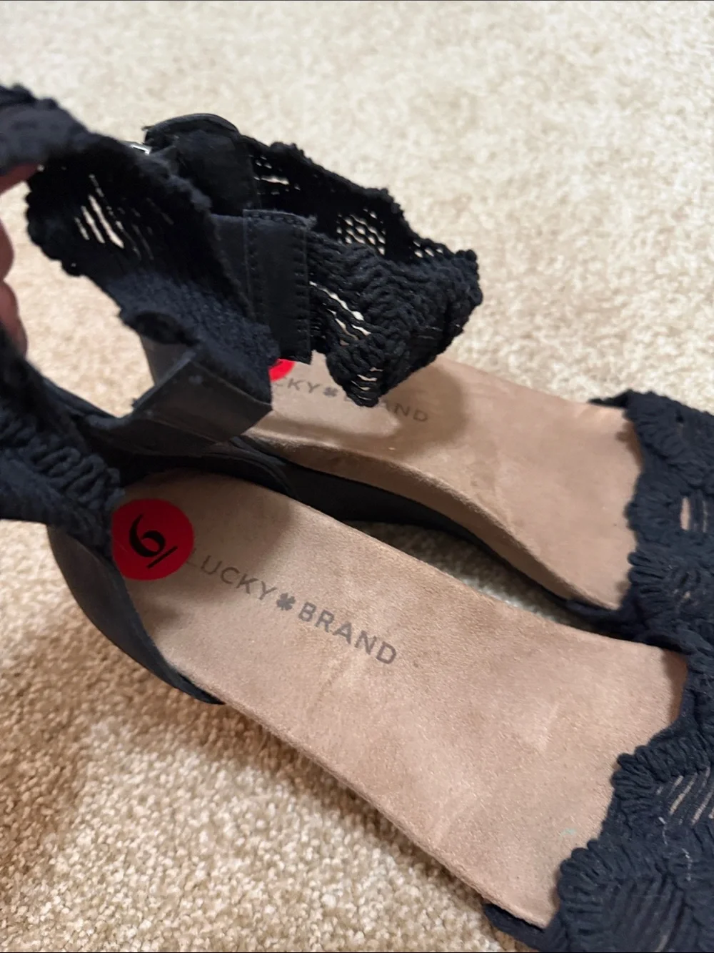Lucky Brand Black Crochet Ankle Strap Heels - Picture 2 of 5